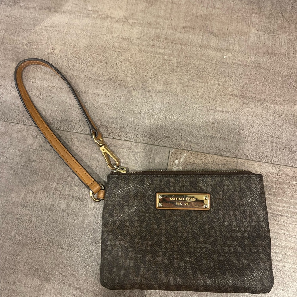 Michael Kors Dark Brown Wristlet with Gold Accents